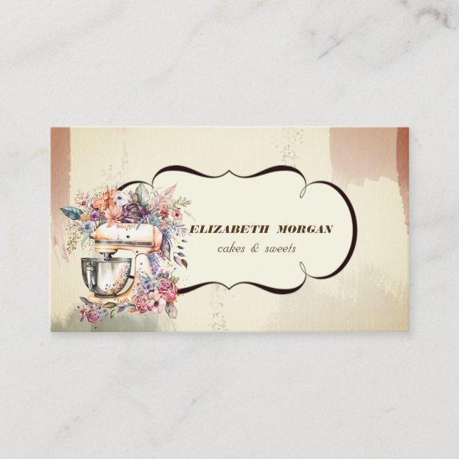 Carte De Visite Aquarelle Boulangerie Pâtisserie Outil main mélang (Devant)