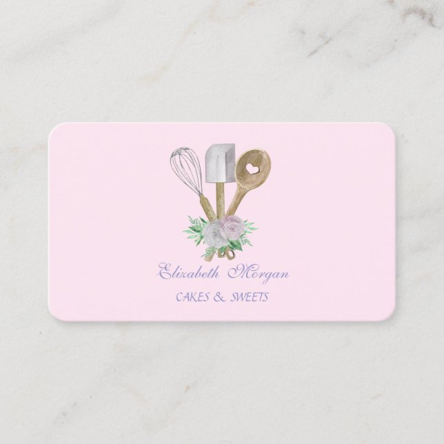 Carte De Visite Aquarelle Boulangerie Pâtisserie Outils à main Fle (Devant)