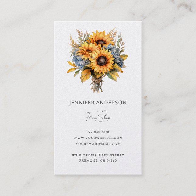Carte De Visite Aquarelle Bouquet de tournesol fleuriste (Devant)