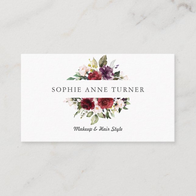 Carte De Visite Aquarelle Bourgogne Plum rose Cadre Floral (Devant)