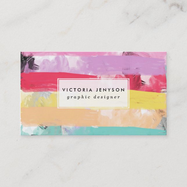 Carte De Visite Aquarelle Bright Candy Pastel Rayures Abstraites (Devant)