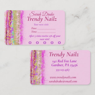 Carte De Visite Aquarelle brillante rose violet or ongle Salon