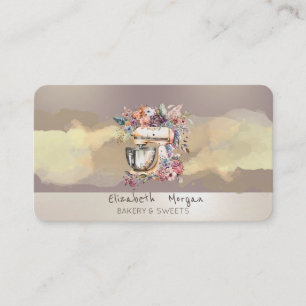Carte De Visite Aquarelle brosse strate floral mélangeur de gâteau