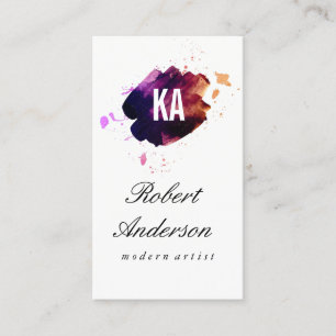 Carte De Visite Aquarelle brossée / Monogramme