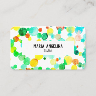 Carte De Visite Aquarelle Bubbles Spots & Points Bleu Jaune Vert