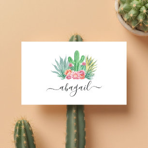 Carte De Visite Aquarelle Cactus et rose Floral Élégant