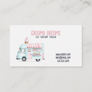 Carte De Visite Aquarelle Camion blanc et rose crème glacée