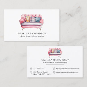 Carte De Visite Aquarelle Canapé rose Design d'intérieur Accueil M