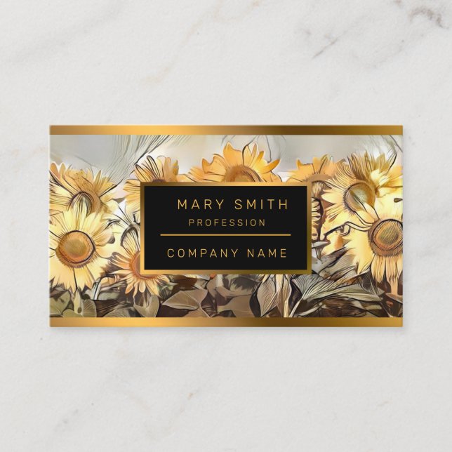 Carte De Visite Aquarelle Champ De Fleurs De Soleil Élégante Colle (Devant)