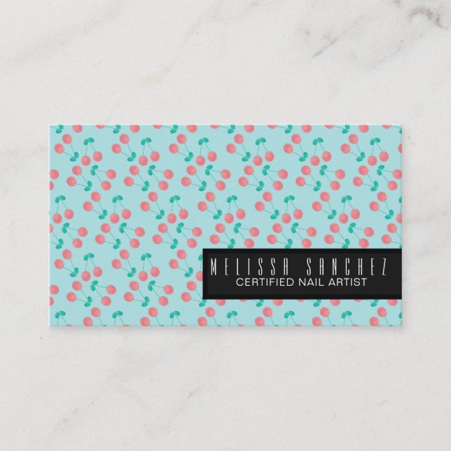 Carte De Visite Aquarelle Cherry Motif Salon Beauté (Devant)