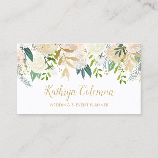 Carte De Visite Aquarelle Chic Floral Gold Mariage (Devant)