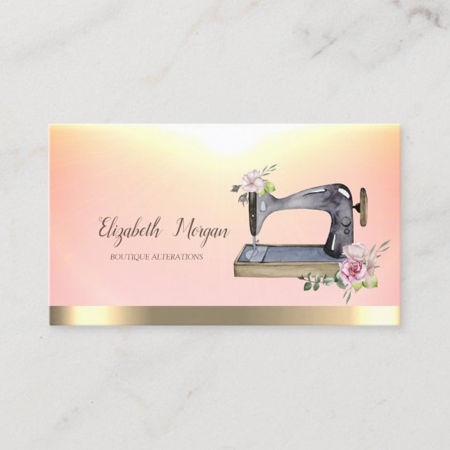 Carte De Visite Aquarelle Chic Machine à coudre Flower Gold Stripe (Devant)