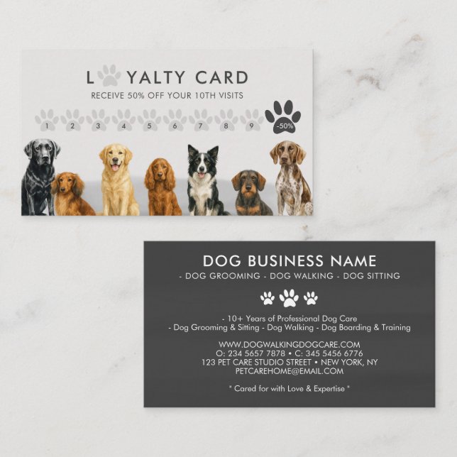 Carte De Visite Aquarelle Chien races Animaux Grooming Vet Loyauté (Devant / Derrière)