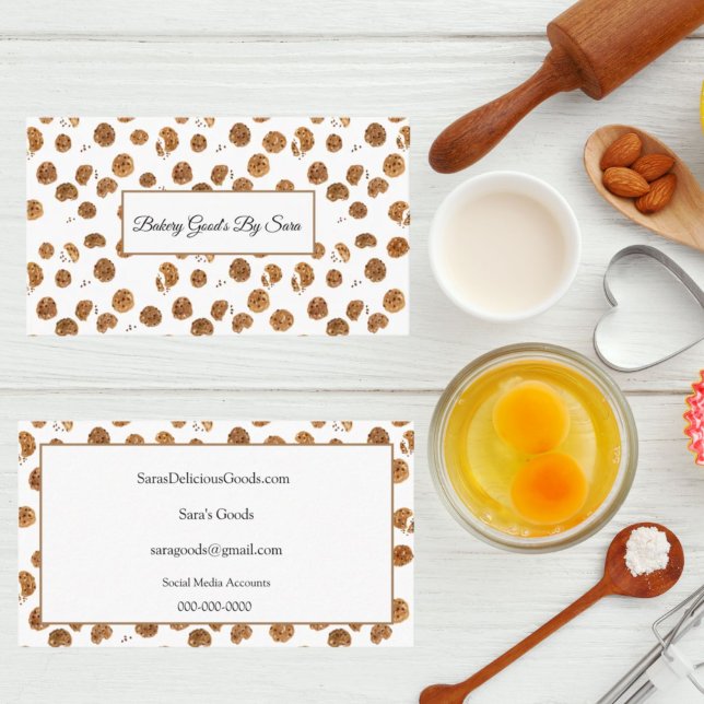 Carte De Visite Aquarelle Chocolat Chips Cookies Boulangerie (Créateur téléchargé)