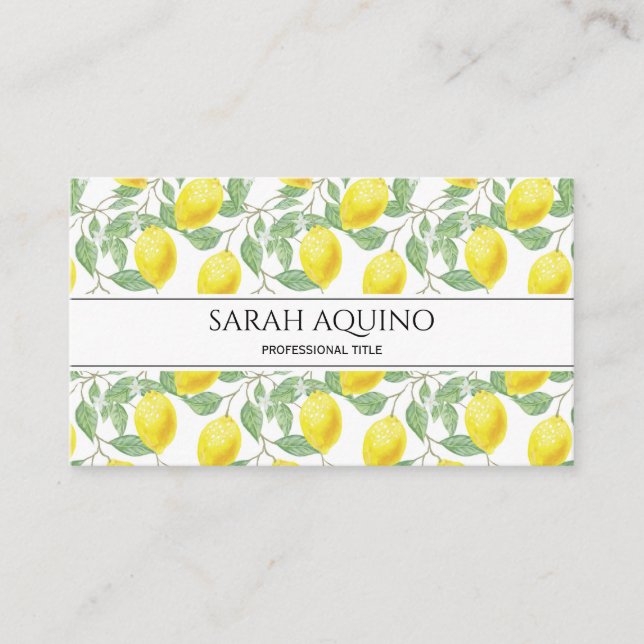Carte De Visite Aquarelle Citron Et Feuillage (Devant)