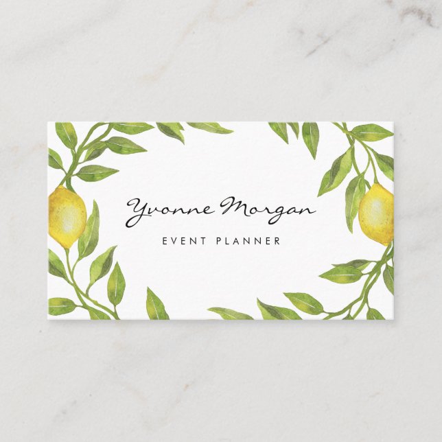 Carte De Visite Aquarelle Citron vert Script de couronne (Devant)