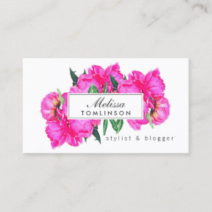 Carte De Visite Aquarelle claire Peonies rose Styliste, Beauté