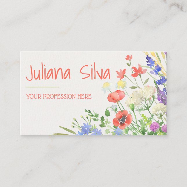 Carte De Visite Aquarelle colorée Floral avec QR (Devant)