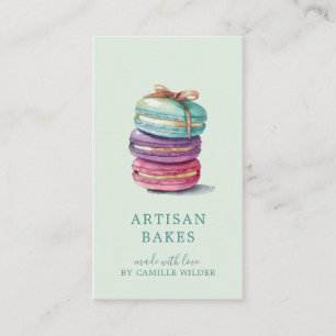 Carte De Visite Aquarelle colorée Macaron Baker Chef pâtisserie Mi