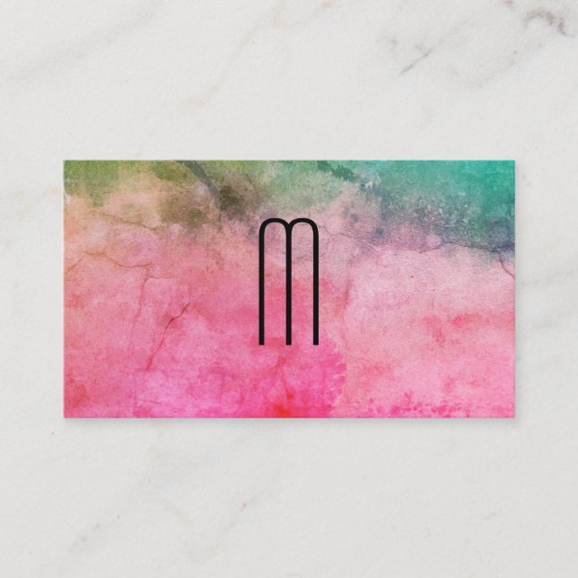 Carte De Visite Aquarelle colorée texture avec monogramme (Devant)