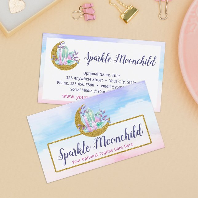 Carte De Visite Aquarelle Crystals & Gold Crescent Moon Boutique (Créateur téléchargé)
