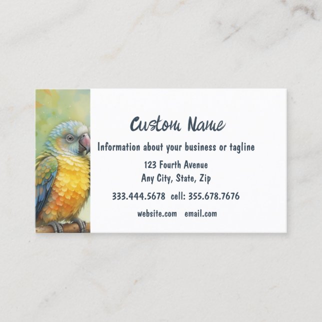 Carte De Visite Aquarelle Cute Parrot Tropical Oiseau Nature Art (Devant)