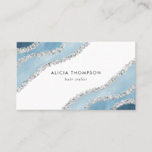 Carte De Visite Aquarelle d'argent bleu moderne