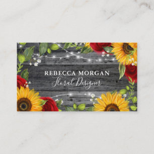 Carte De Visite Aquarelle de bois rustique Fleur de soleil de rose