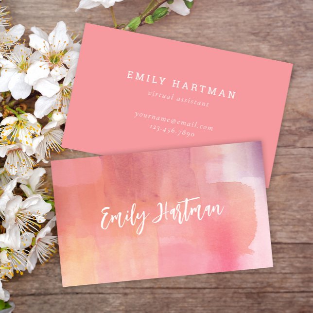 Carte De Visite Aquarelle de calligraphie minimale rose simple (Créateur téléchargé)