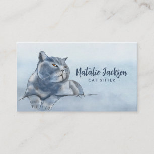 Carte De Visite Aquarelle de chat bleu britannique