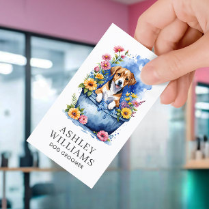 Carte De Visite Aquarelle de chien Groomer Code QR