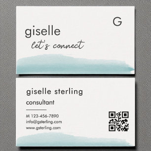 Carte De Visite Aquarelle de consultant Aqua Bleu brosse Code QR