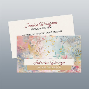 Carte De Visite Aquarelle de feuillage fleur sauvage multicolore