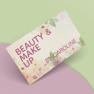 Carte De Visite Aquarelle de feuillage vert rose mauve