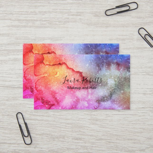 Carte De Visite Aquarelle de Galaxie Abstraite moderne (Devant/Arrière en situation)