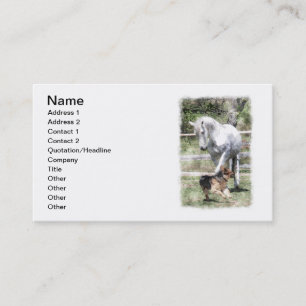 CARTE DE VISITE AQUARELLE DE JEU DE CHEVAL ET DE CHIEN