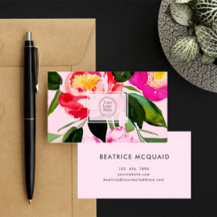 Carte De Visite Aquarelle de la fleur de pivoine Floral Logo perso