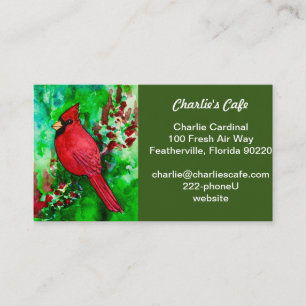 Carte De Visite Aquarelle de la forêt verte du Cardinal rouge