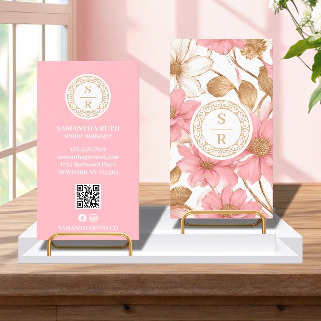 Carte De Visite Aquarelle de luxe floral monogramme (Créateur téléchargé)