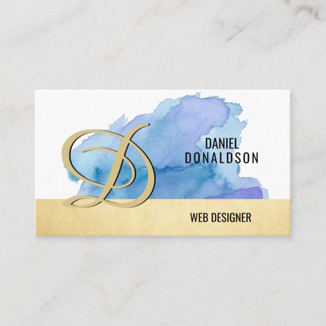 Carte De Visite Aquarelle décorée d'un monogramme professionnelle (Devant)