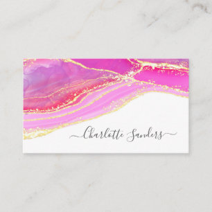 Carte De Visite Aquarelle d'encre liquide rose or moderne Art rose
