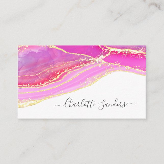 Carte De Visite Aquarelle d'encre liquide rose or moderne Art rose (Devant)