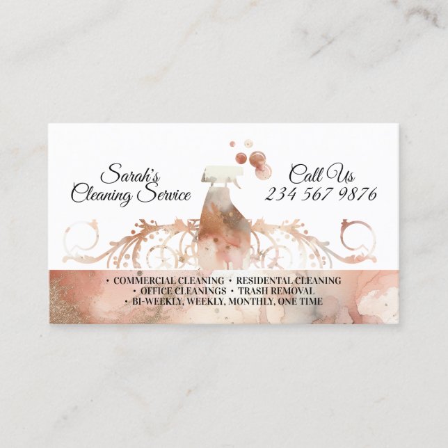 Carte De Visite Aquarelle des services de nettoyage domestique cla (Devant)