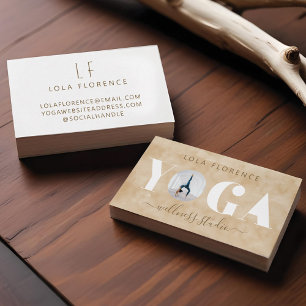 Carte De Visite Aquarelle dorée moderne YOGA superposition photo p