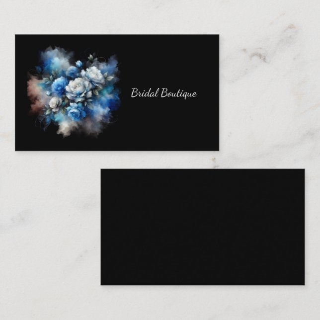Carte De Visite Aquarelle Dreamy Blue et White Roses (Devant / Derrière)
