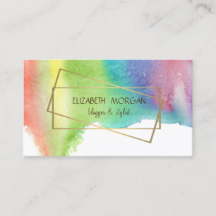 Carte De Visite Aquarelle Éclaboussure, Cadre Doré