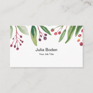 Carte De Visite Aquarelle Élégante Baies et Branches