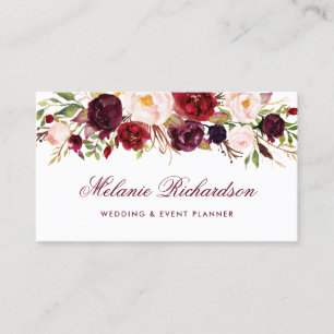 Carte De Visite Aquarelle élégante Bourgogne Marsala floral