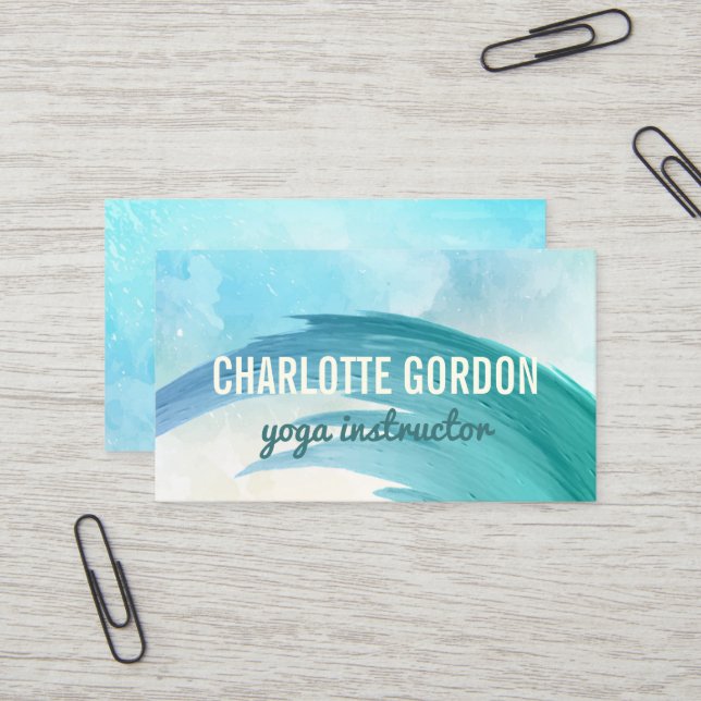 Carte De Visite Aquarelle élégante de turquoise de l'instructeur | (Devant/Arrière en situation)
