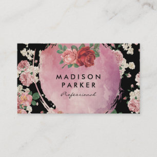 Carte De Visite Aquarelle Elégante Fleurs Vintages et Roses